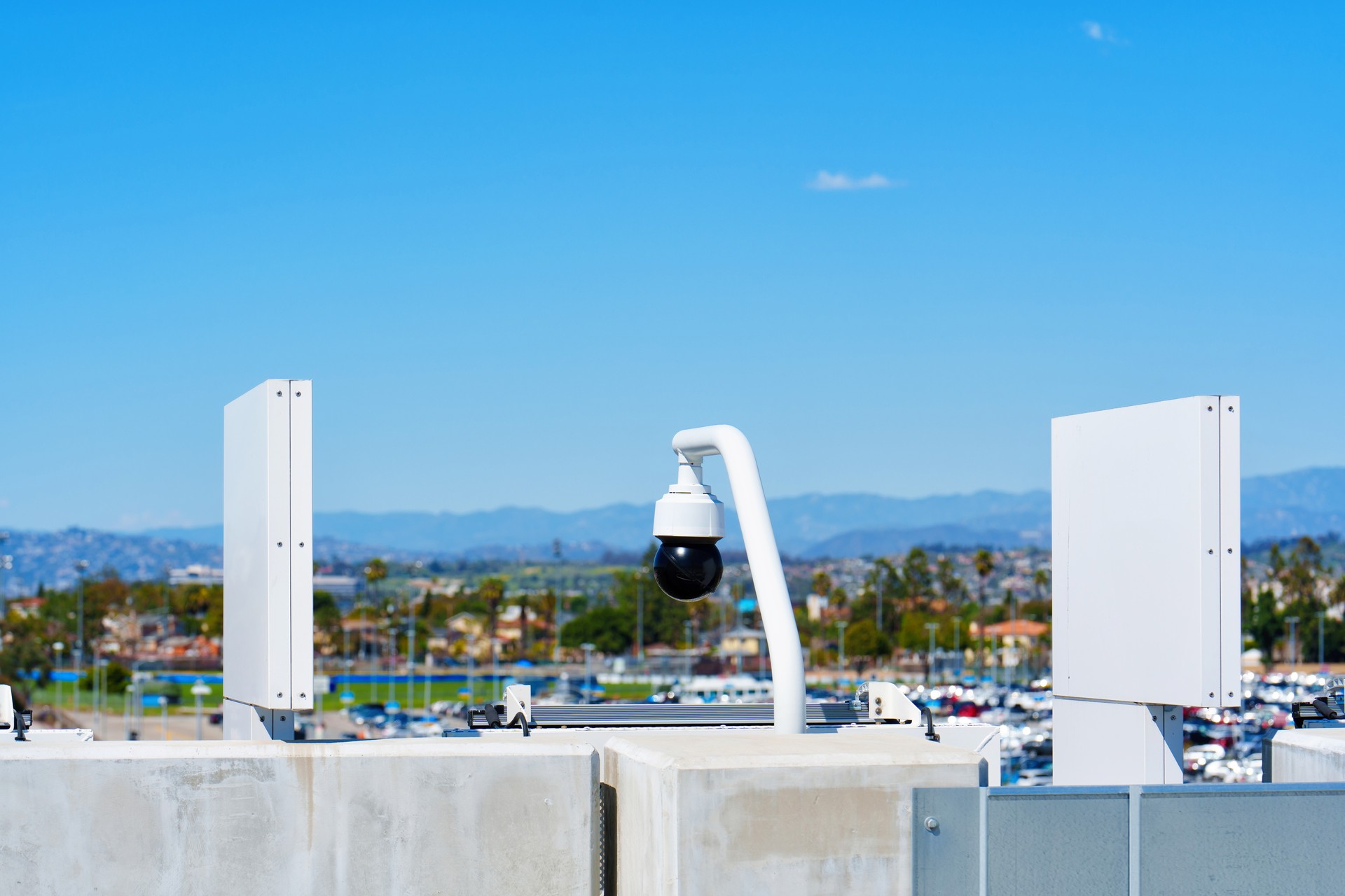 Surveillance Camera Overseeing Busy Los Angeles Parking Lot